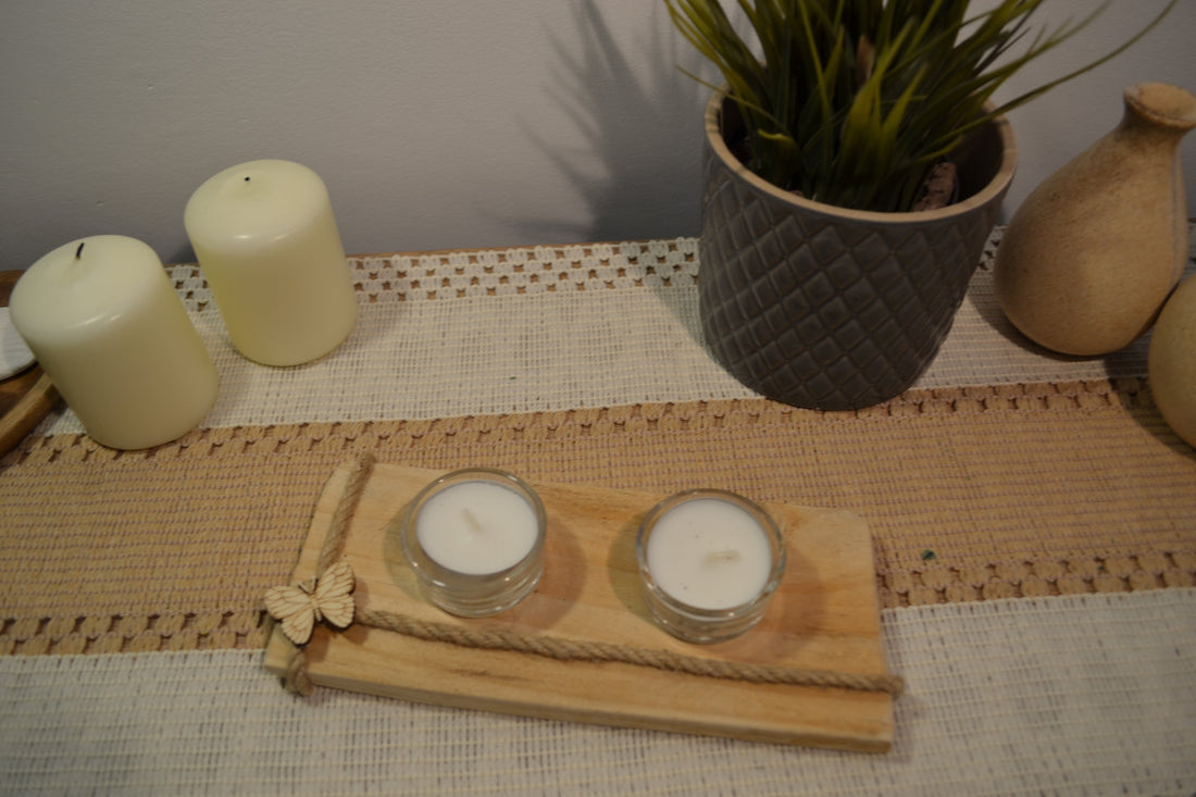 Portavelas de Dos Velas de Madera | Decoración Artesanal Kimori Arts