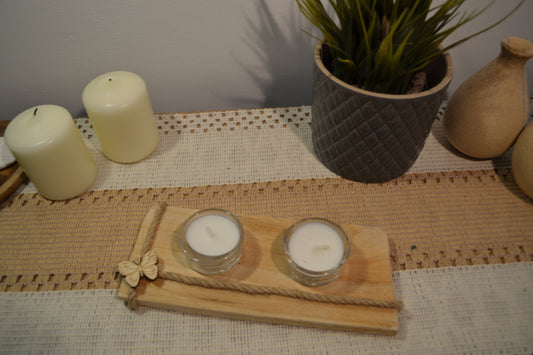 Portavelas de Dos Velas de Madera | Decoración Artesanal Kimori Arts