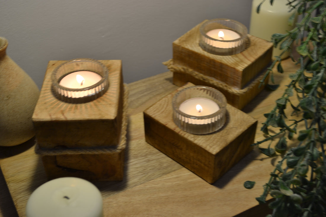 Pack de 3 Velas Cuadradas con Cristal y Cuerda | Kimori Arts