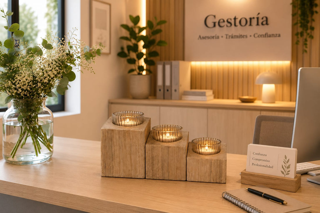 Set de 3 Portavelas de Madera Artesanales | Crea una Recepción Cálida y Acogedora para tus Clientes