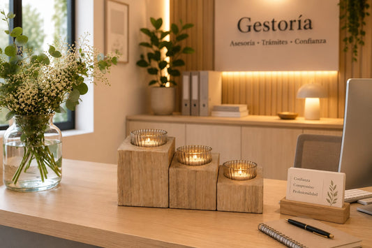 Set de 3 Portavelas de Madera Artesanales | Crea una Recepción Cálida y Acogedora para tus Clientes