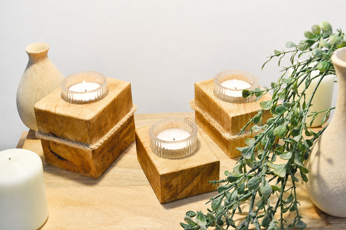 # Pack de 2 Velas Cuadradas con Cristal y Cuerda | Decoración Artesanal | Kimori Arts