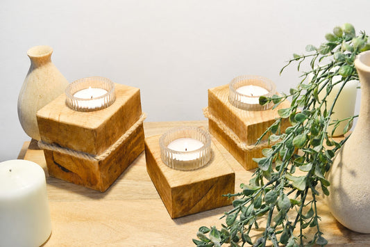 # Pack de 2 Velas Cuadradas con Cristal y Cuerda | Decoración Artesanal | Kimori Arts