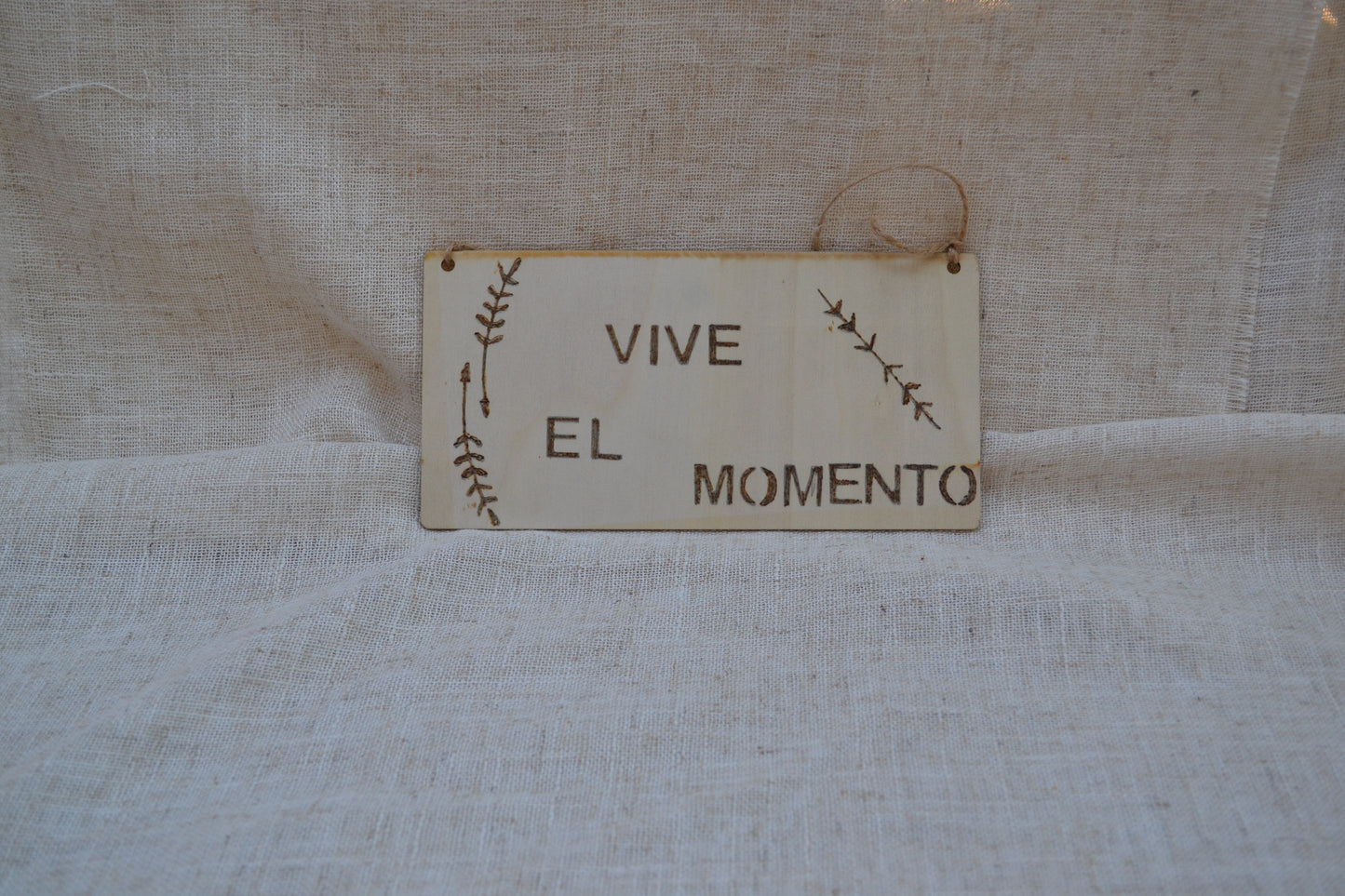 Placa Decorativa de Madera "Vive el momento" – Cuadro Fino para Colgar (20 x 9 cm)