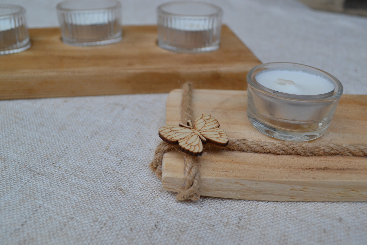 Pack de 2 Portavelas de Madera con Cuencos de Cristal
