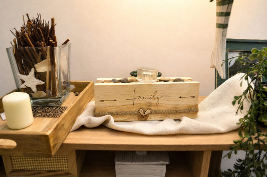 Centros de mesa Portavelas de Madera y Piedras Naturales